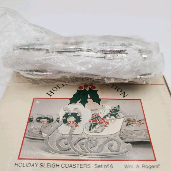 Vintage Oneida Christmas Holiday Sleigh Coaster Silver Wm A Rogers w/ Box Set 6 - Picture 3 of 8